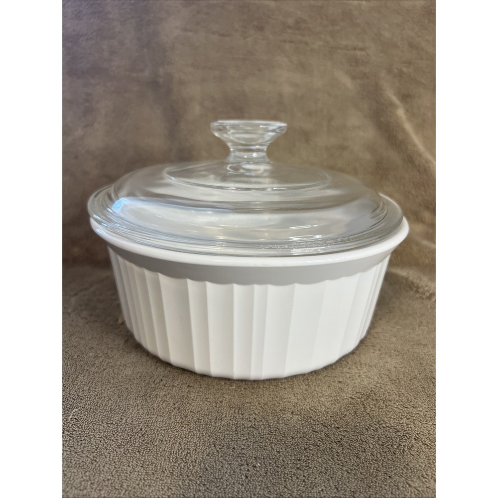 Corningware ribbed 1.5qt /‎ 1.6 l #f-5-b French white baking/serving bowl w/lid